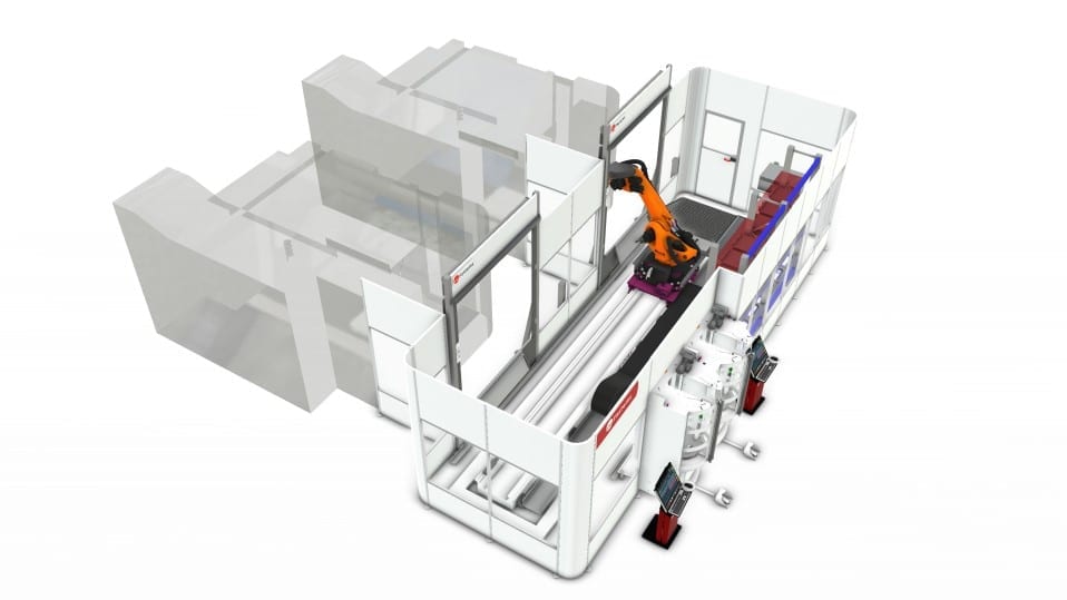 Integrate any 5-axis machines with zero-point or no pallets into one factory automation system.