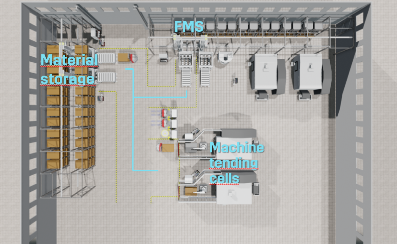 AGVs used for machine shop's internal material logistics