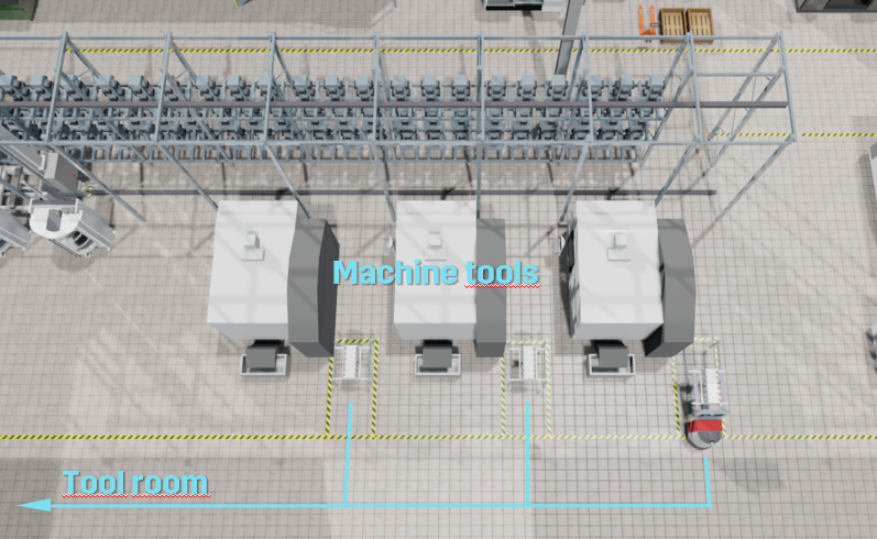 AGV bringing a tool to CNC machine