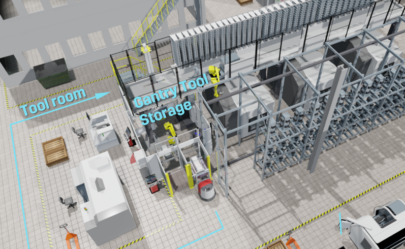 AGV transferring tools between tool room and centralized tool storage