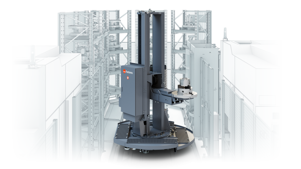 Long-reach pallet manipulator can handle pallets and zero-point plates of 300 to 630 mm size.